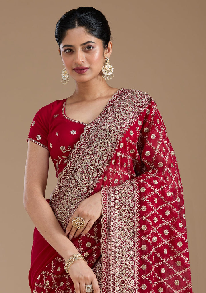 Rani Pink Zariwork (Gold) Georgette Saree_koskii