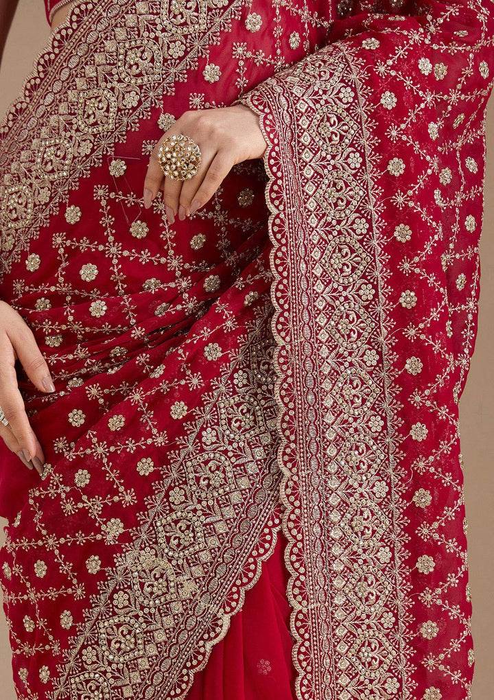 Rani Pink Zariwork (Gold) Georgette Saree_koskii