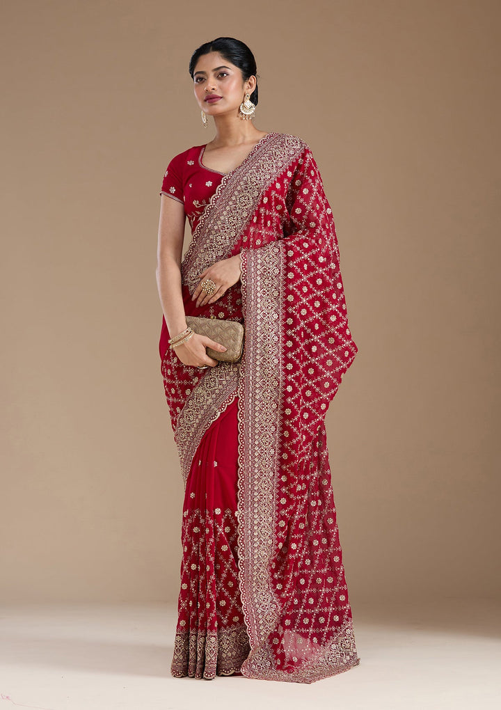 Rani Pink Zariwork (Gold) Georgette Saree_koskii
