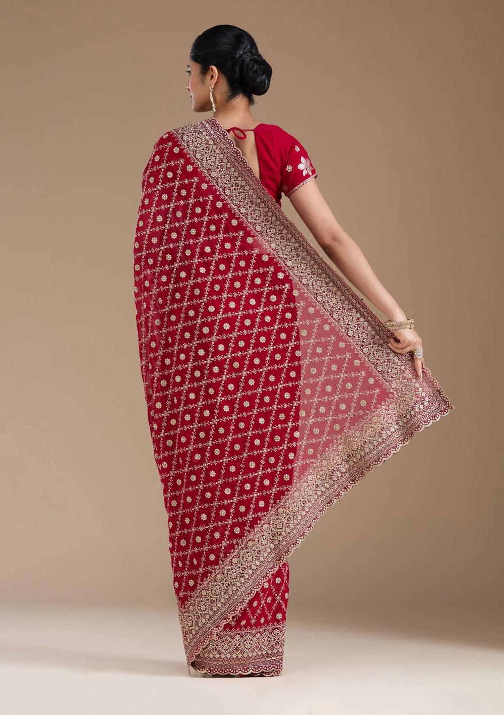 Rani Pink Zariwork (Gold) Georgette Saree_koskii