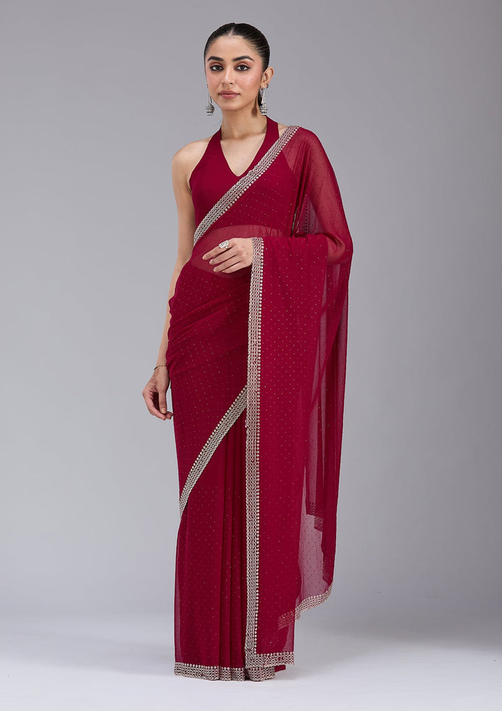 Maroon Stonework (Gold) Georgette Saree_koskii