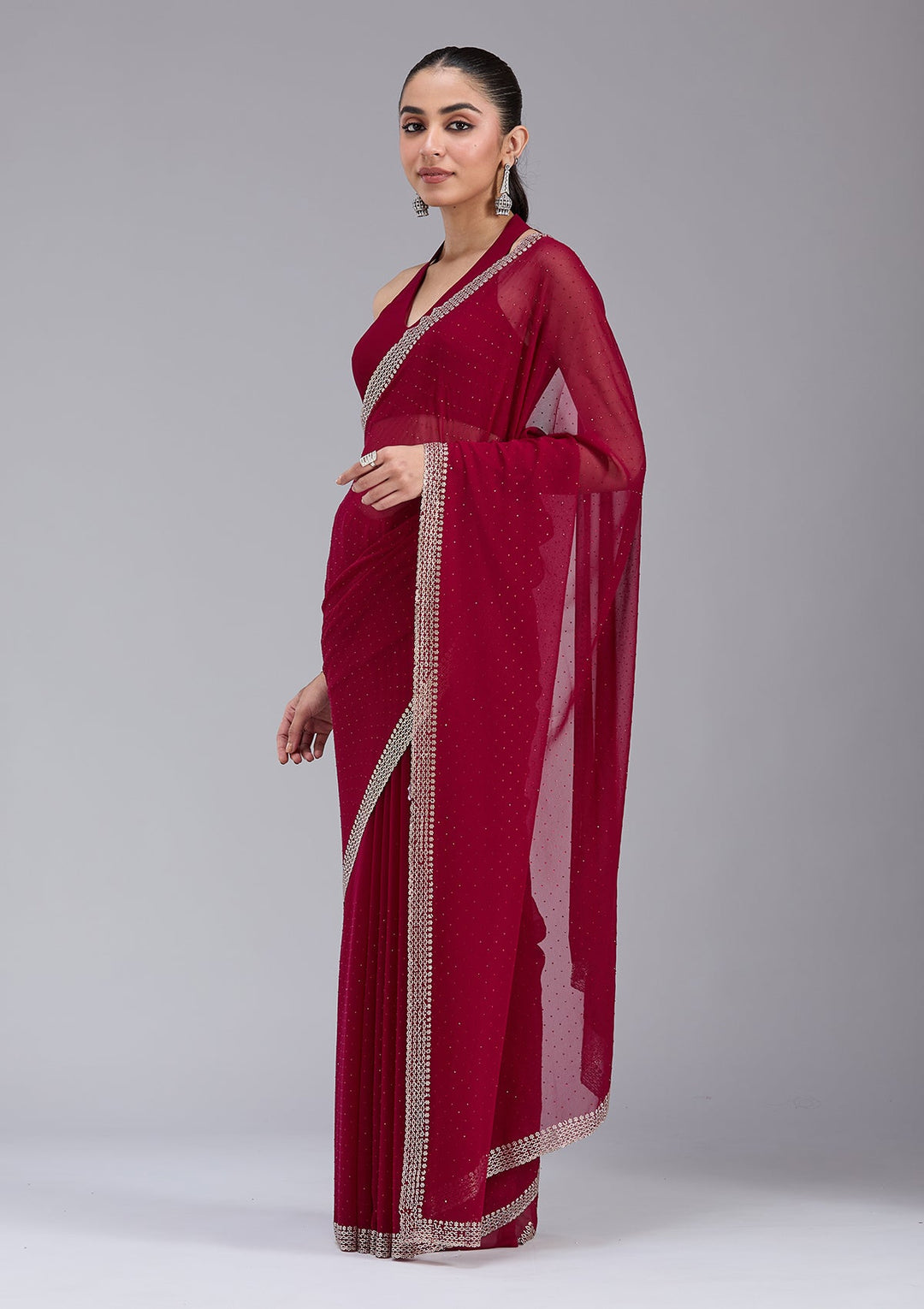 Maroon Stonework (Gold) Georgette Saree_koskii