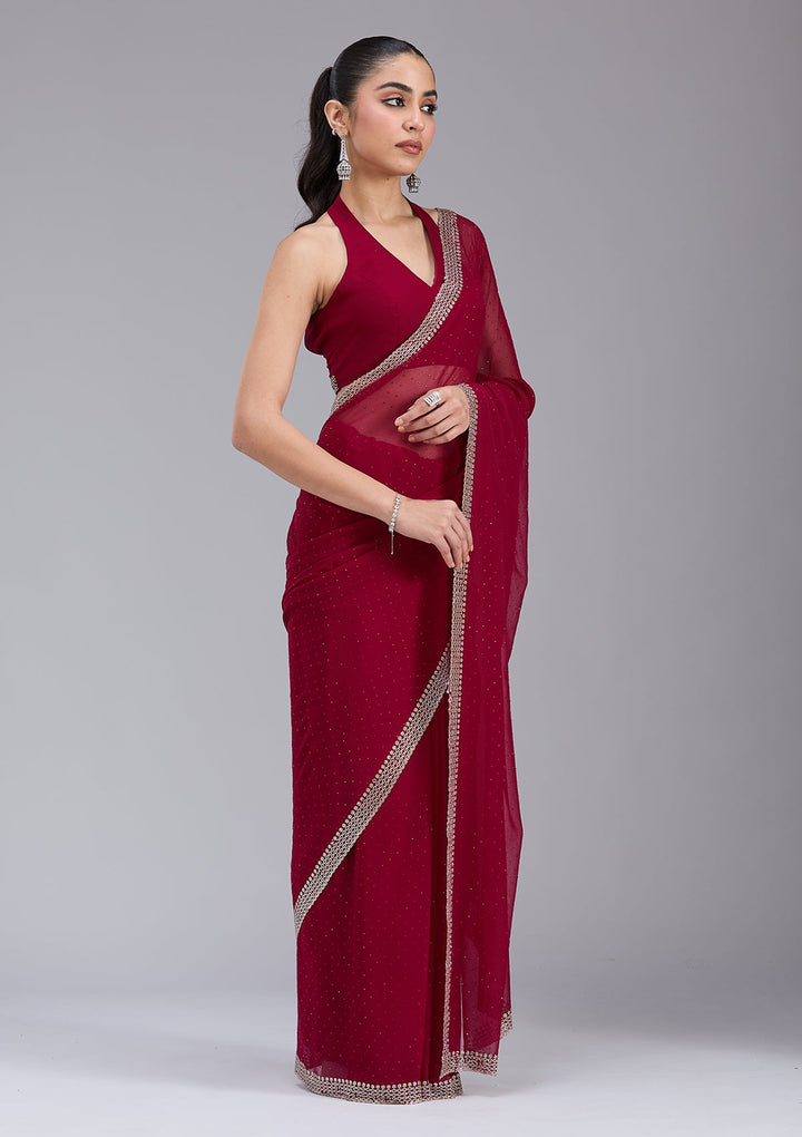 Maroon Stonework (Gold) Georgette Saree_koskii