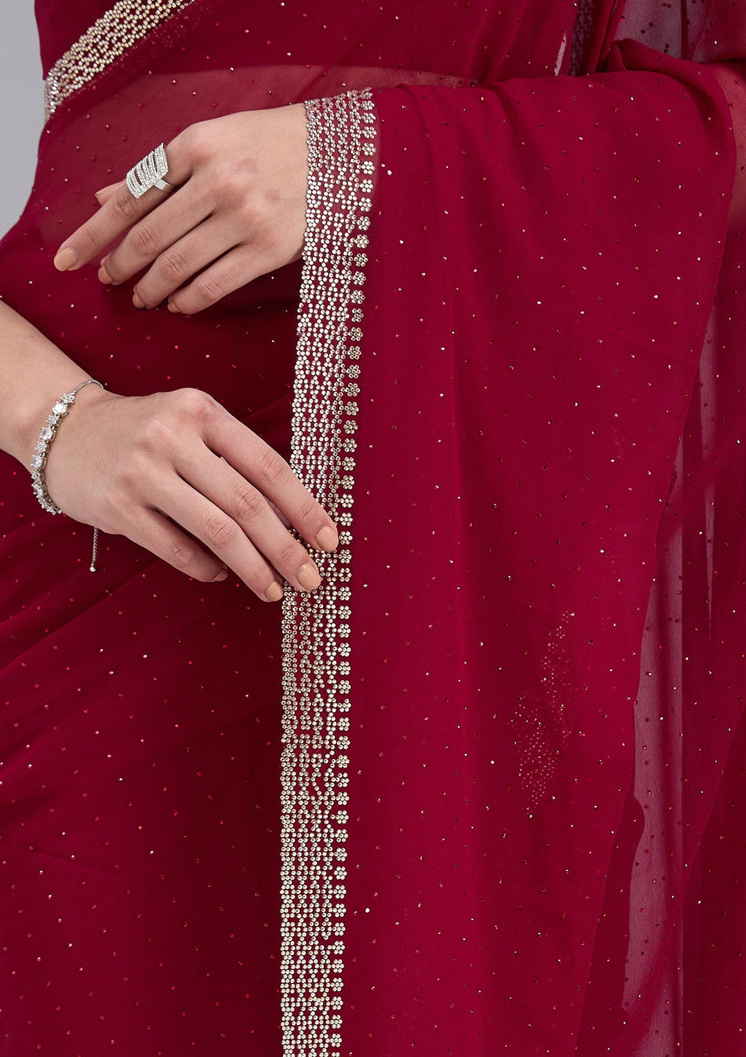 Maroon Stonework (Gold) Georgette Saree_koskii