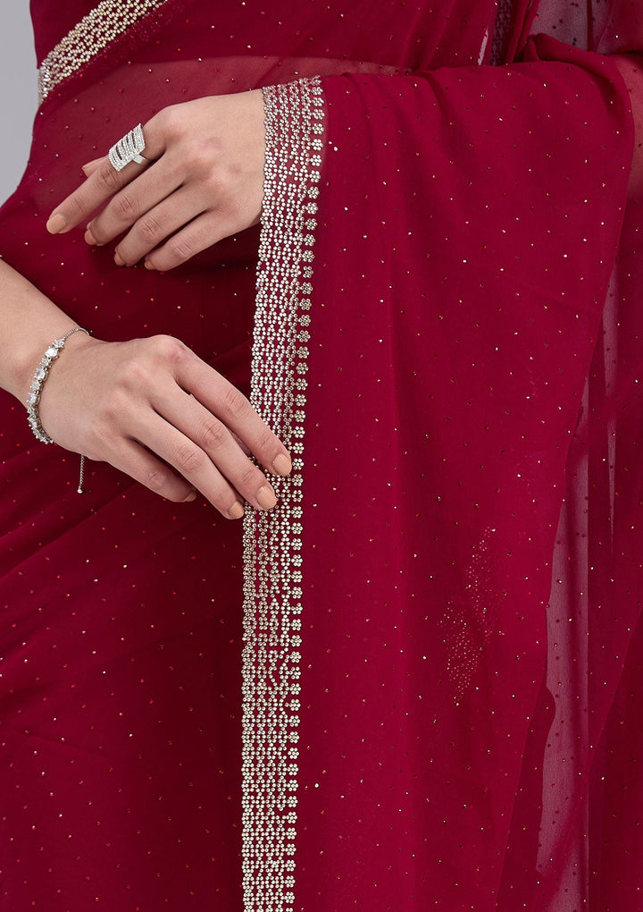 Maroon Stonework (Gold) Georgette Saree_koskii