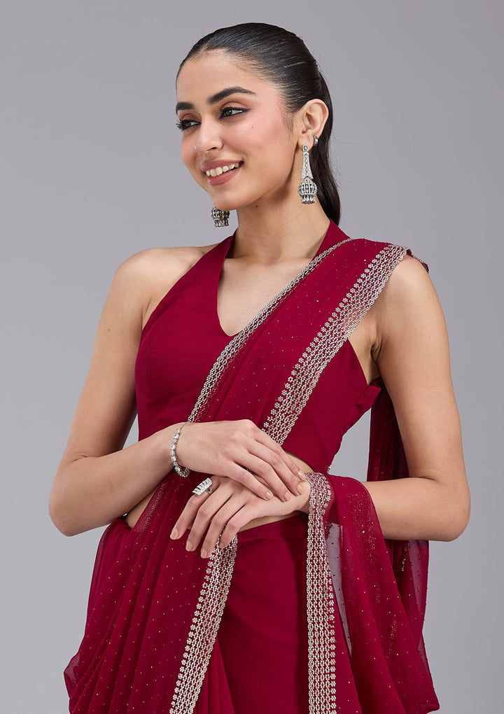 Maroon Stonework (Gold) Georgette Saree_koskii