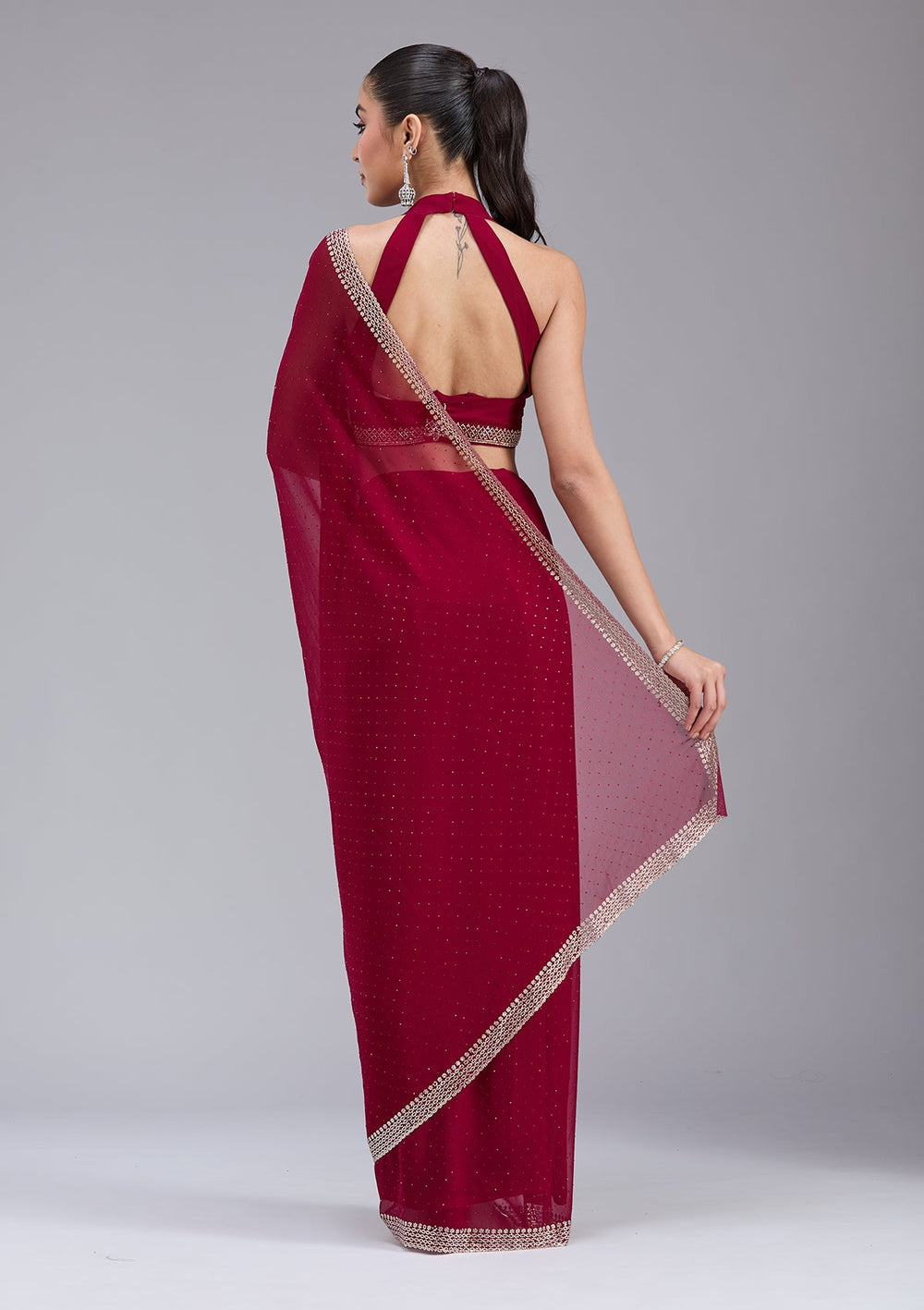 Maroon Stonework (Gold) Georgette Saree_koskii