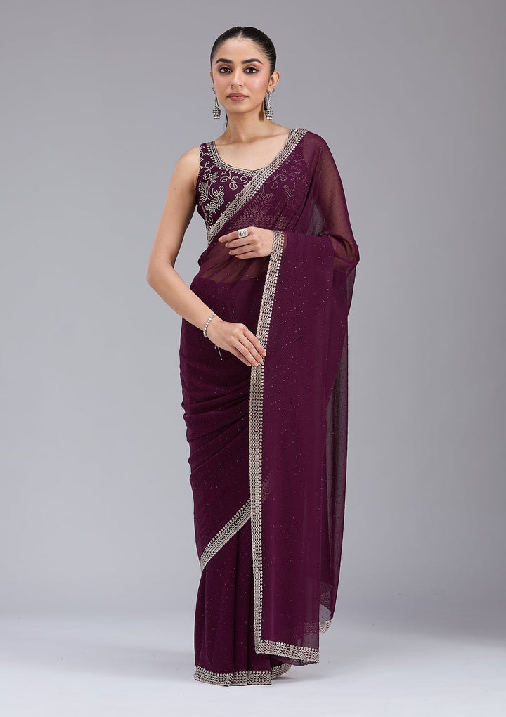 Purple Stonework (Gold) Georgette Saree_koskii