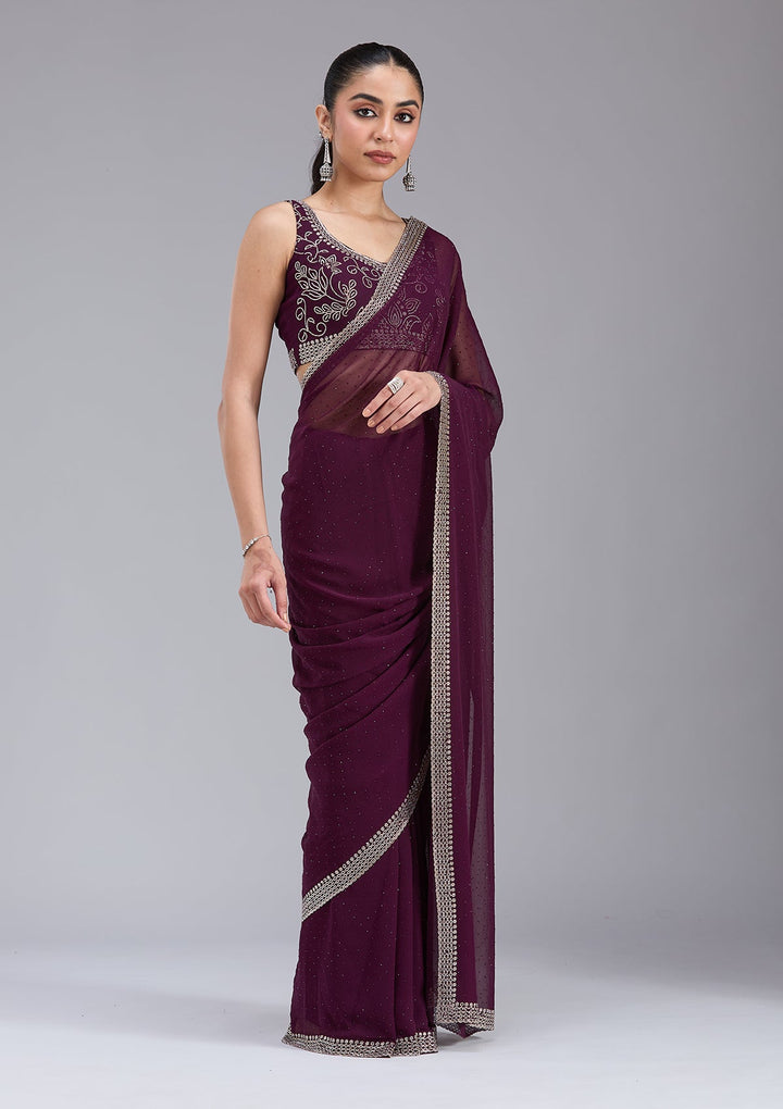Purple Stonework (Gold) Georgette Saree_koskii