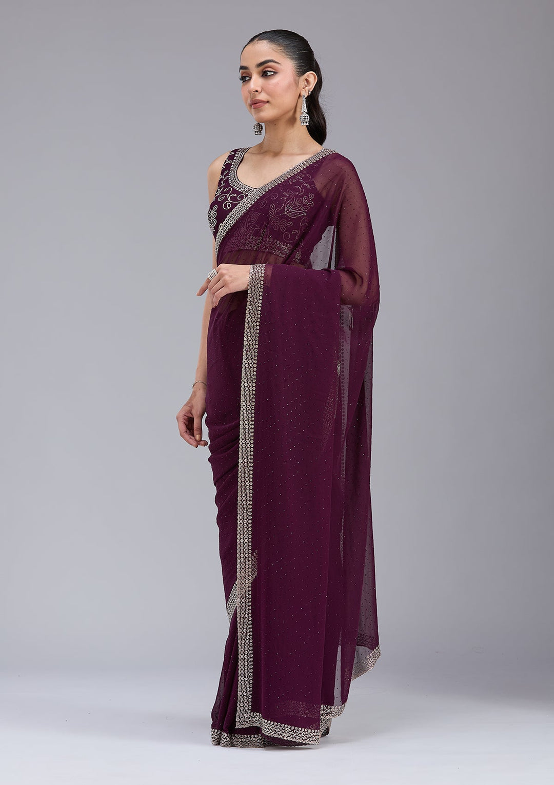 Purple Stonework (Gold) Georgette Saree_koskii