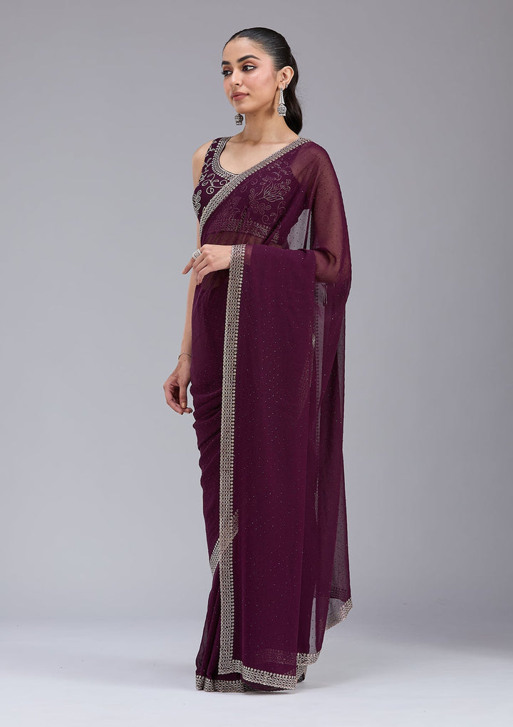 Purple Stonework (Gold) Georgette Saree_koskii