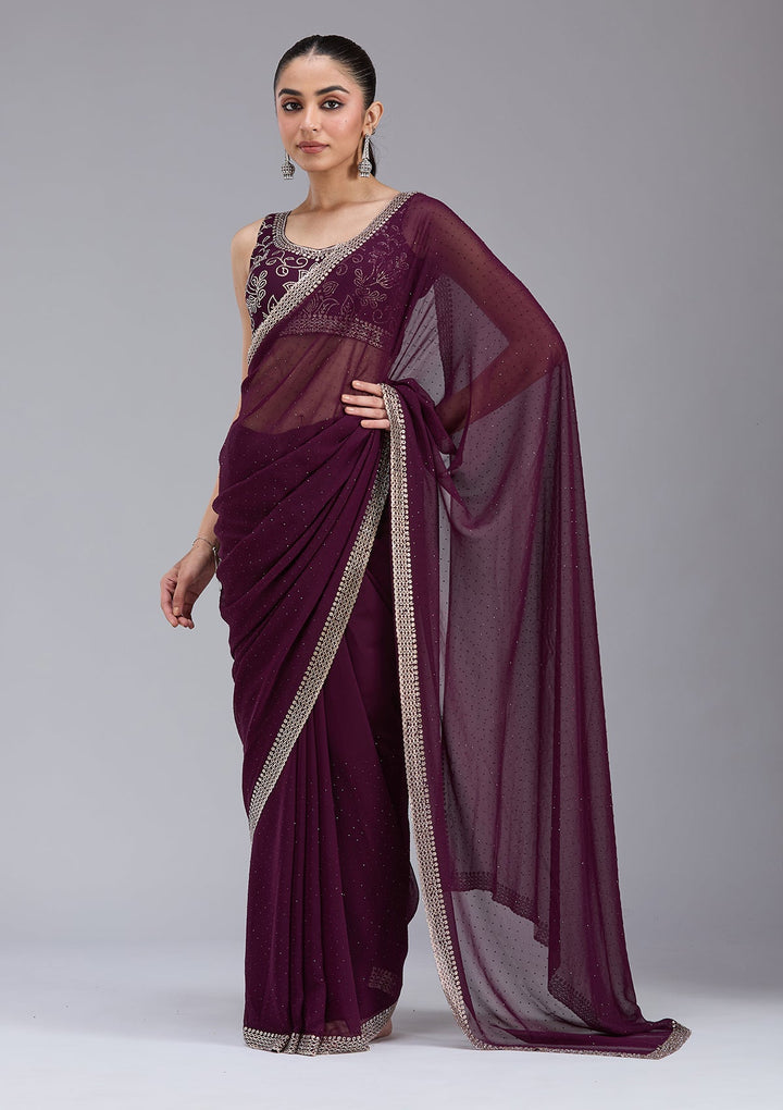 Purple Stonework (Gold) Georgette Saree_koskii