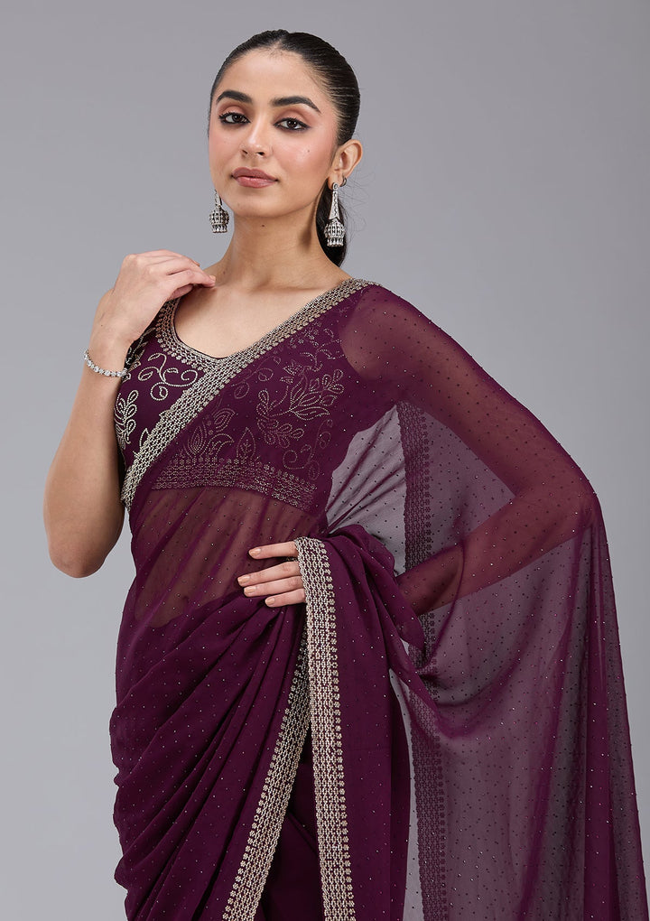 Purple Stonework (Gold) Georgette Saree_koskii