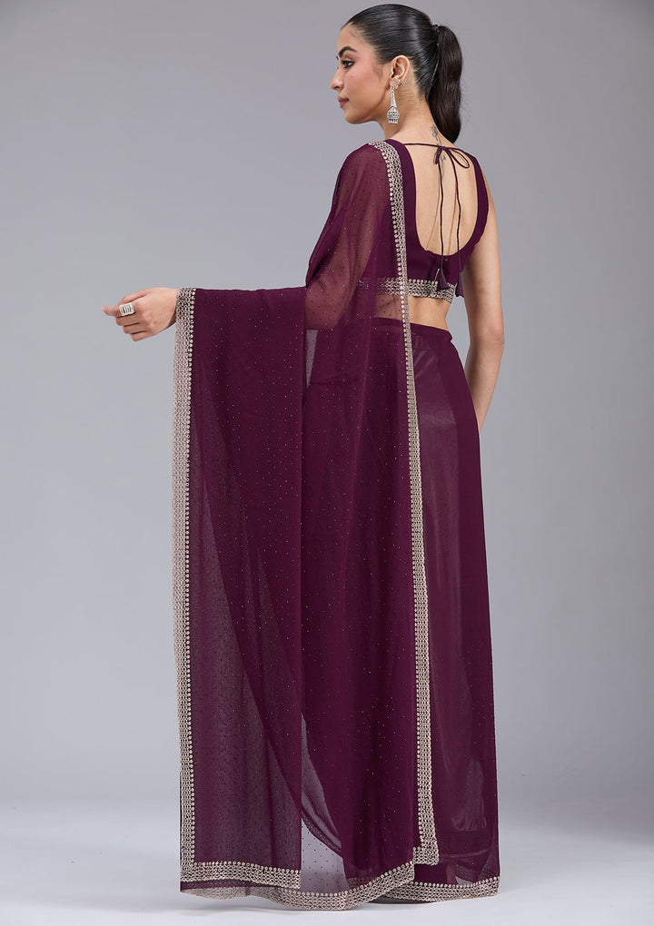 Purple Stonework (Gold) Georgette Saree_koskii