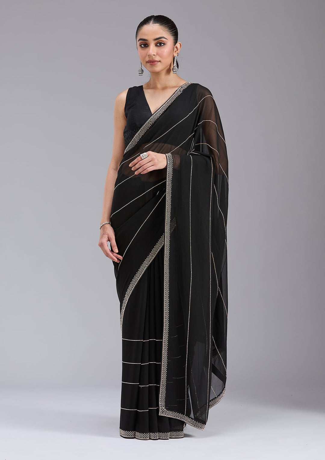 Black Stonework (Gold) Georgette Saree_koskii