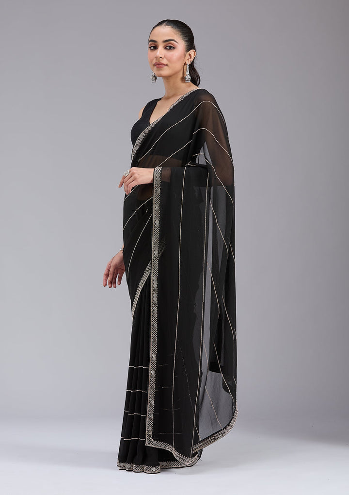 Black Stonework (Gold) Georgette Saree_koskii