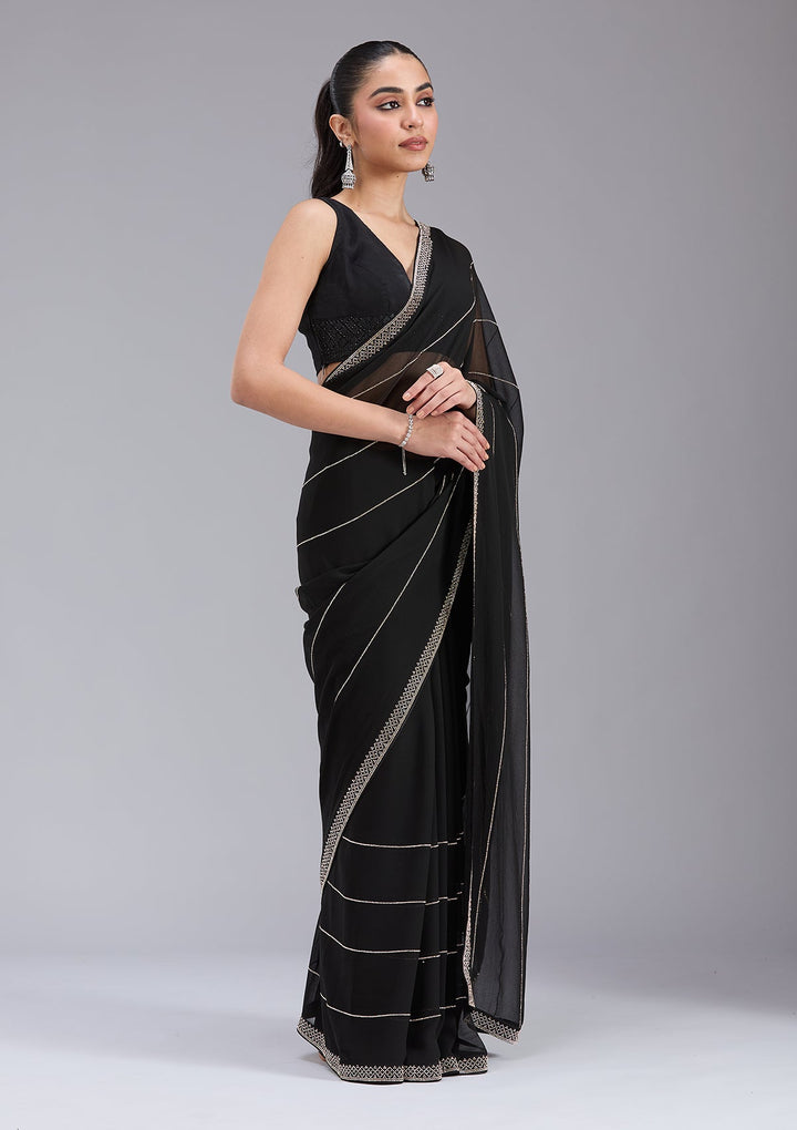 Black Stonework (Gold) Georgette Saree_koskii