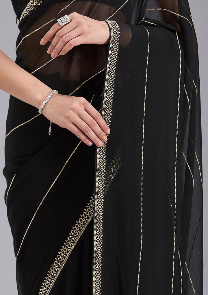 Black Stonework (Gold) Georgette Saree_koskii
