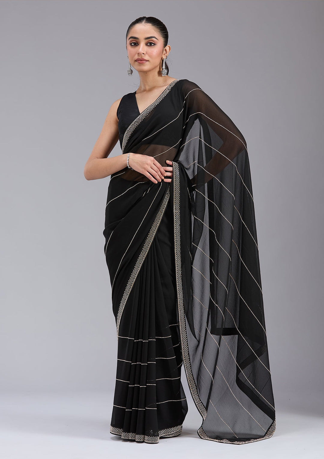 Black Stonework (Gold) Georgette Saree_koskii