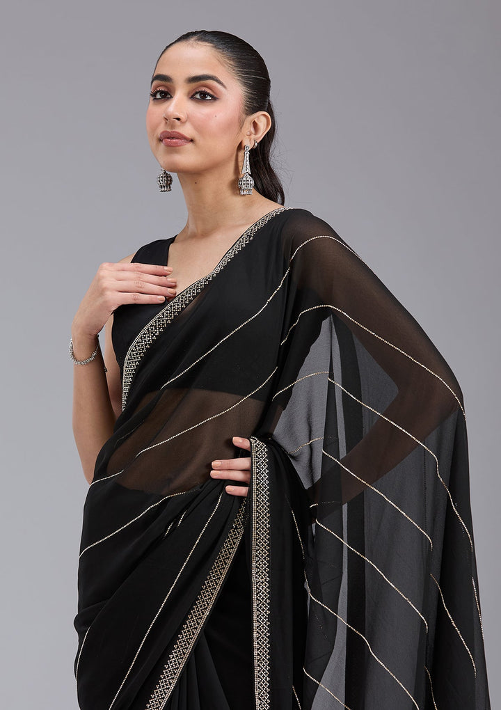 Black Stonework (Gold) Georgette Saree_koskii
