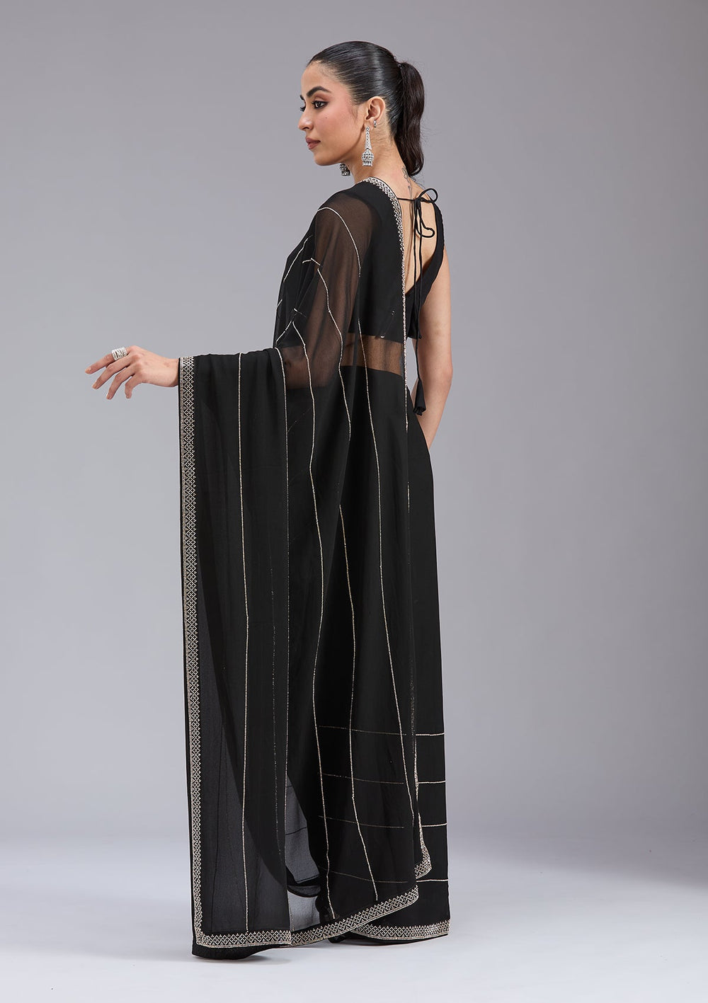 Black Stonework (Gold) Georgette Saree_koskii