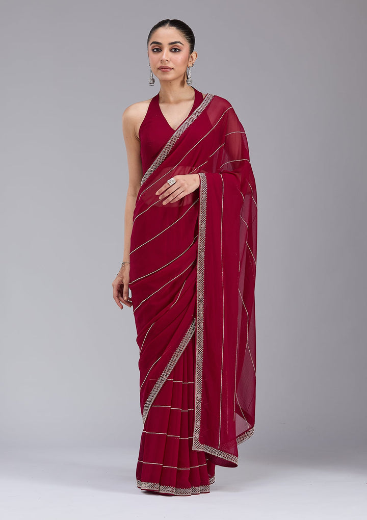 Maroon Stonework (Gold) Georgette Saree_koskii