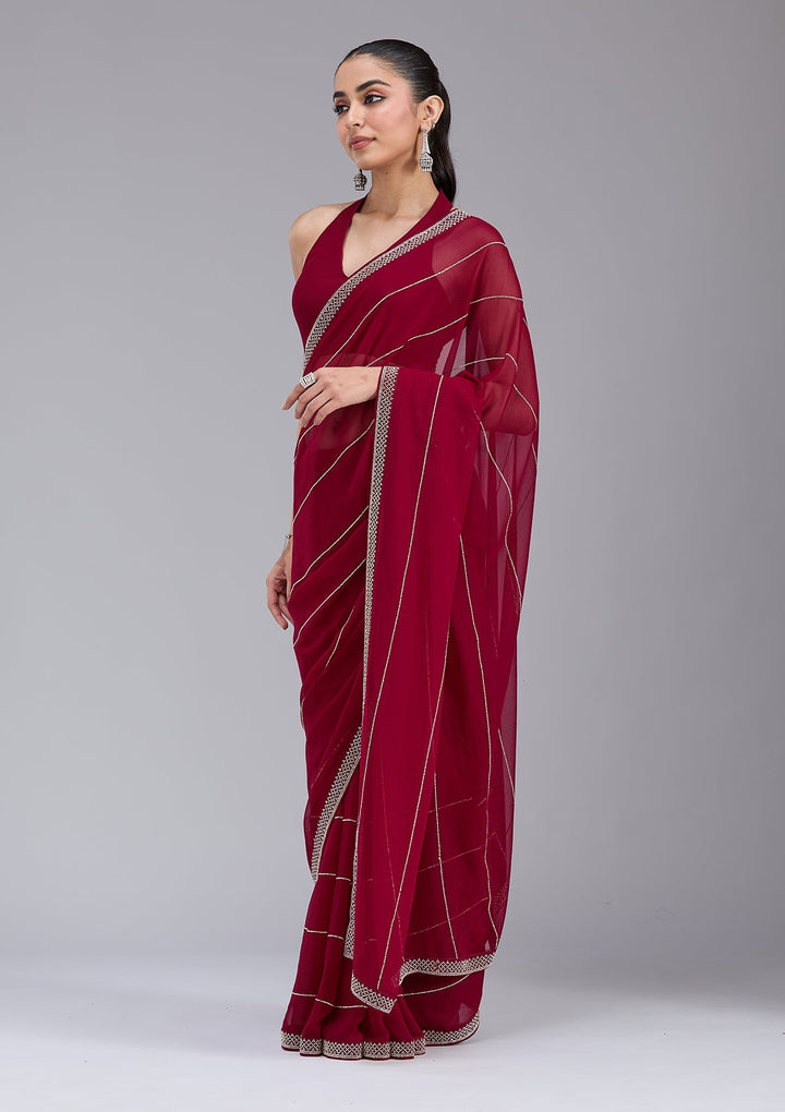 Maroon Stonework (Gold) Georgette Saree_koskii