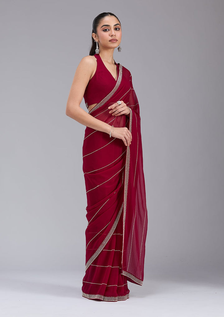 Maroon Stonework (Gold) Georgette Saree_koskii