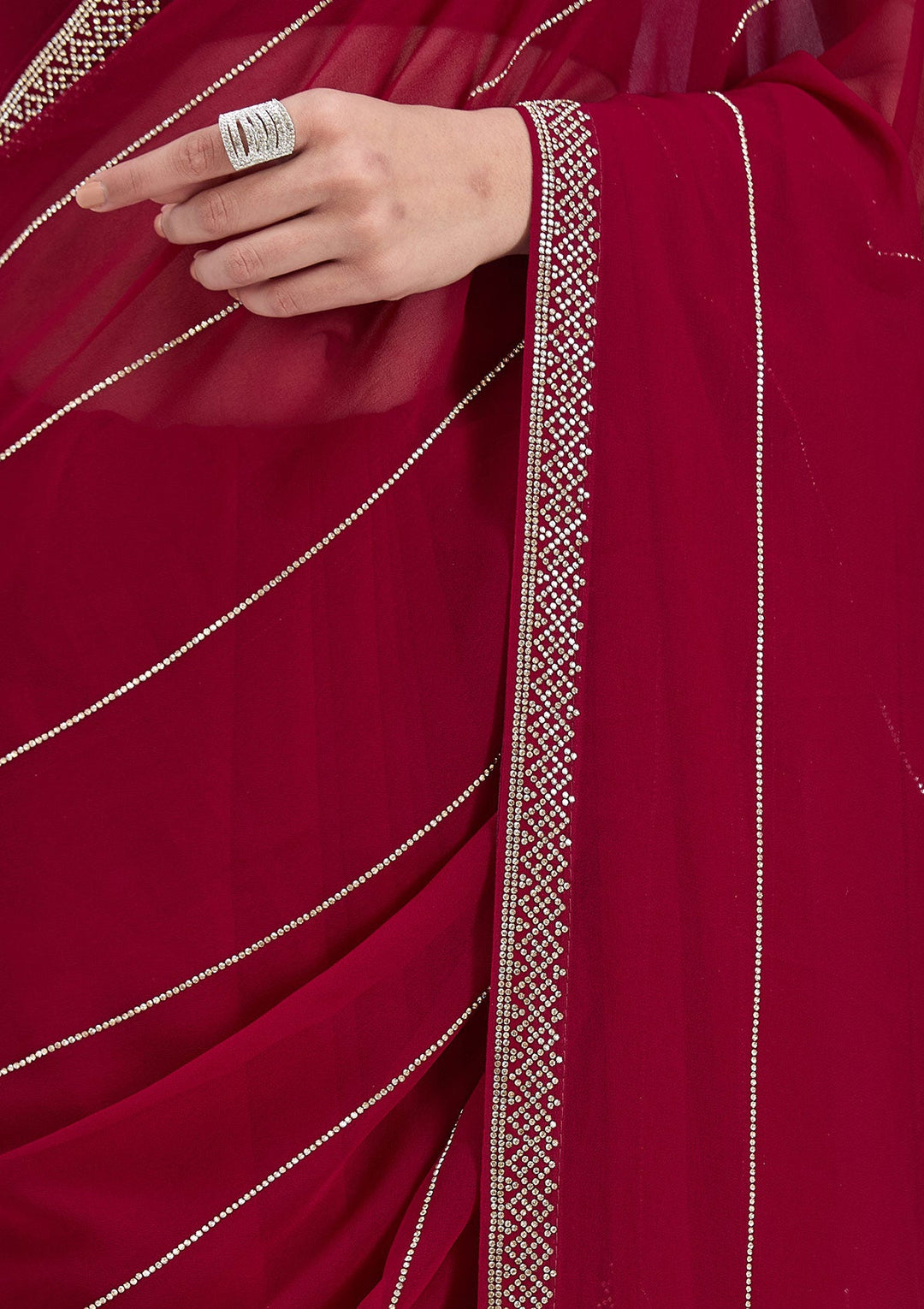 Maroon Stonework (Gold) Georgette Saree_koskii