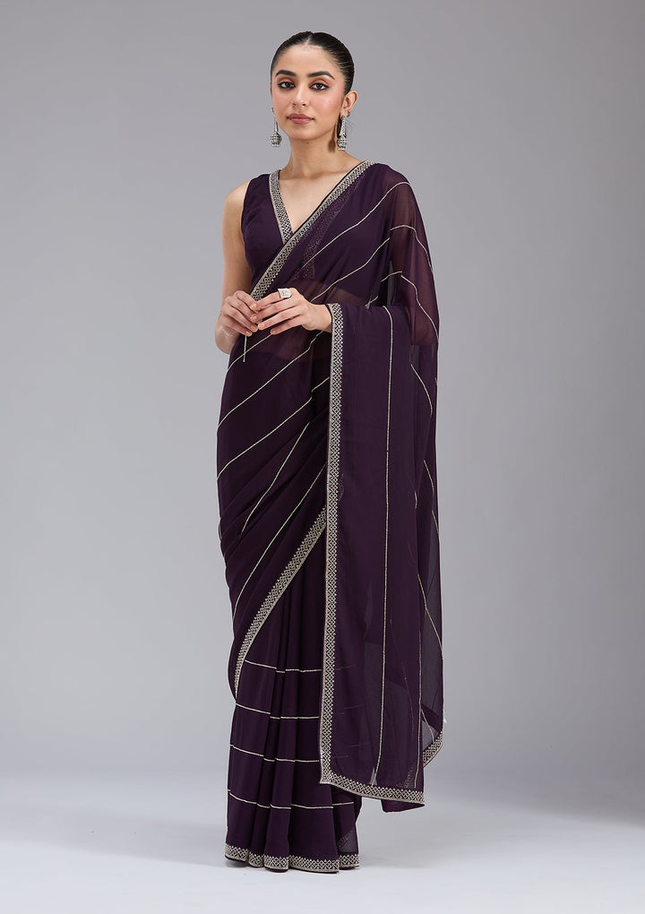 Purple Stonework (Gold) Georgette Saree_koskii