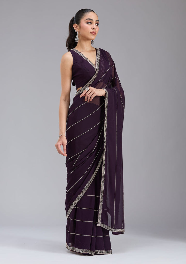 Purple Stonework (Gold) Georgette Saree_koskii