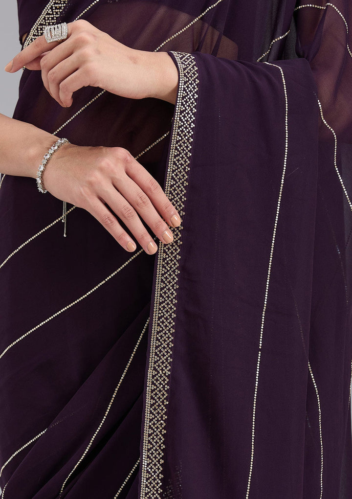 Purple Stonework (Gold) Georgette Saree_koskii