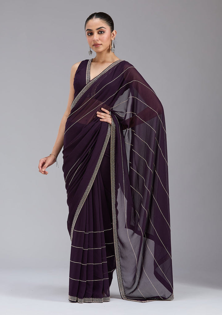 Purple Stonework (Gold) Georgette Saree_koskii