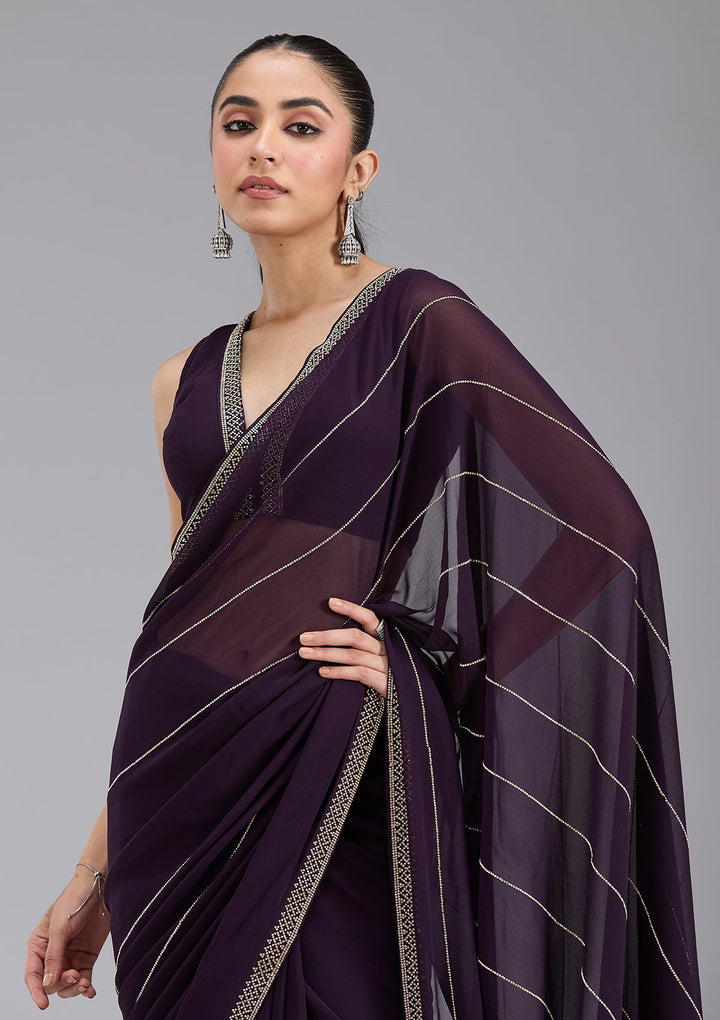 Purple Stonework (Gold) Georgette Saree_koskii