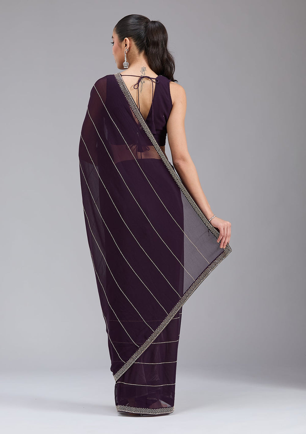 Purple Stonework (Gold) Georgette Saree_koskii