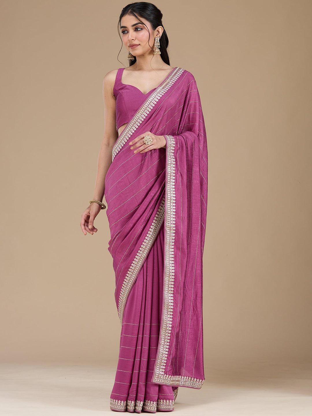 Dark Lavender Zariwork (Silver) Soft Raw Silk Saree-koskii
