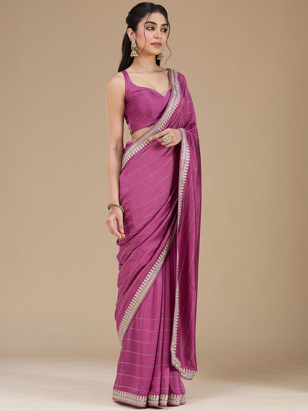 Dark Lavender Zariwork (Silver) Soft Raw Silk Saree-koskii