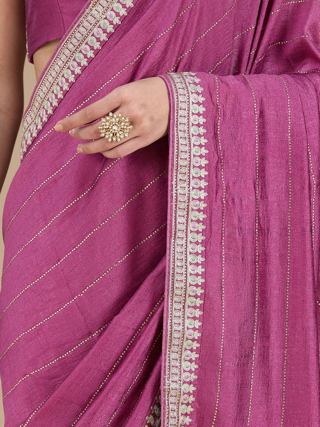 Dark Lavender Zariwork (Silver) Soft Raw Silk Saree-koskii