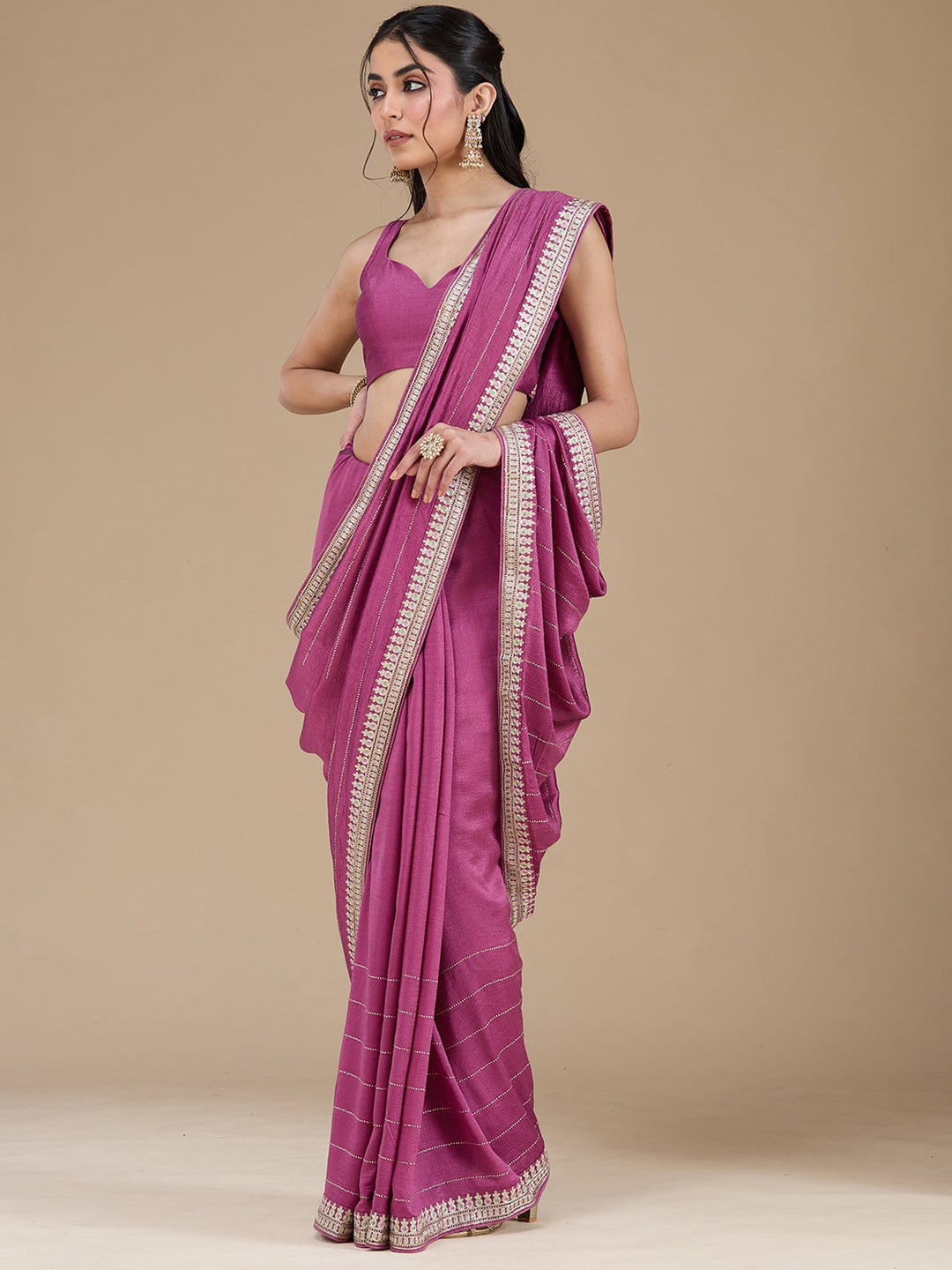 Dark Lavender Zariwork (Silver) Soft Raw Silk Saree-koskii