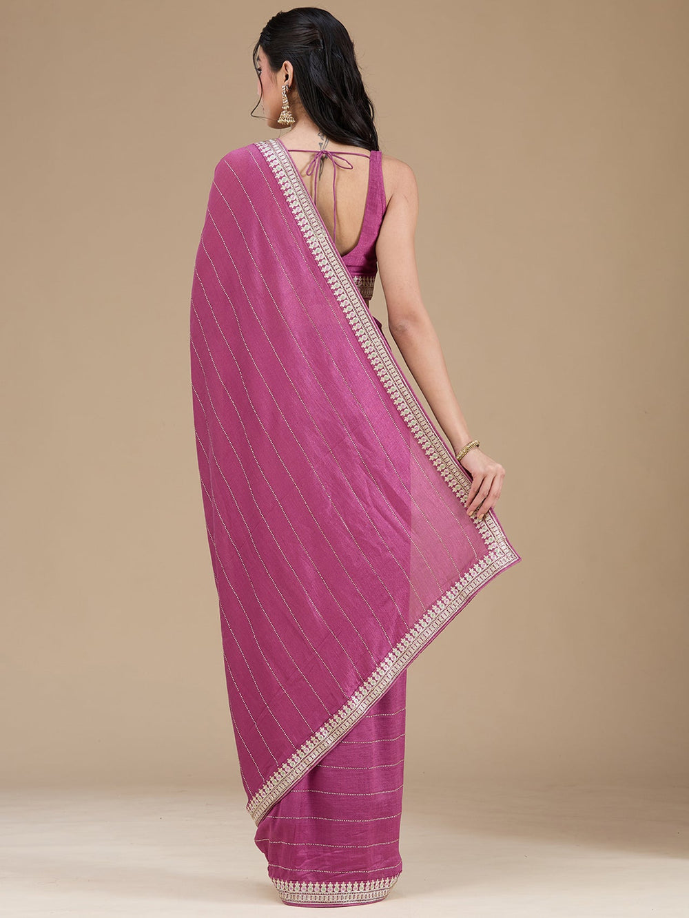 Dark Lavender Zariwork (Silver) Soft Raw Silk Saree-koskii