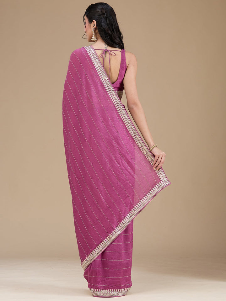 Dark Lavender Zariwork (Silver) Soft Raw Silk Saree-koskii