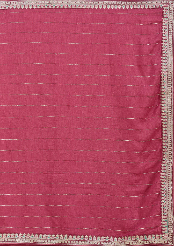 Onion Pink Zariwork (Silver) Soft Raw Silk Saree_koskii