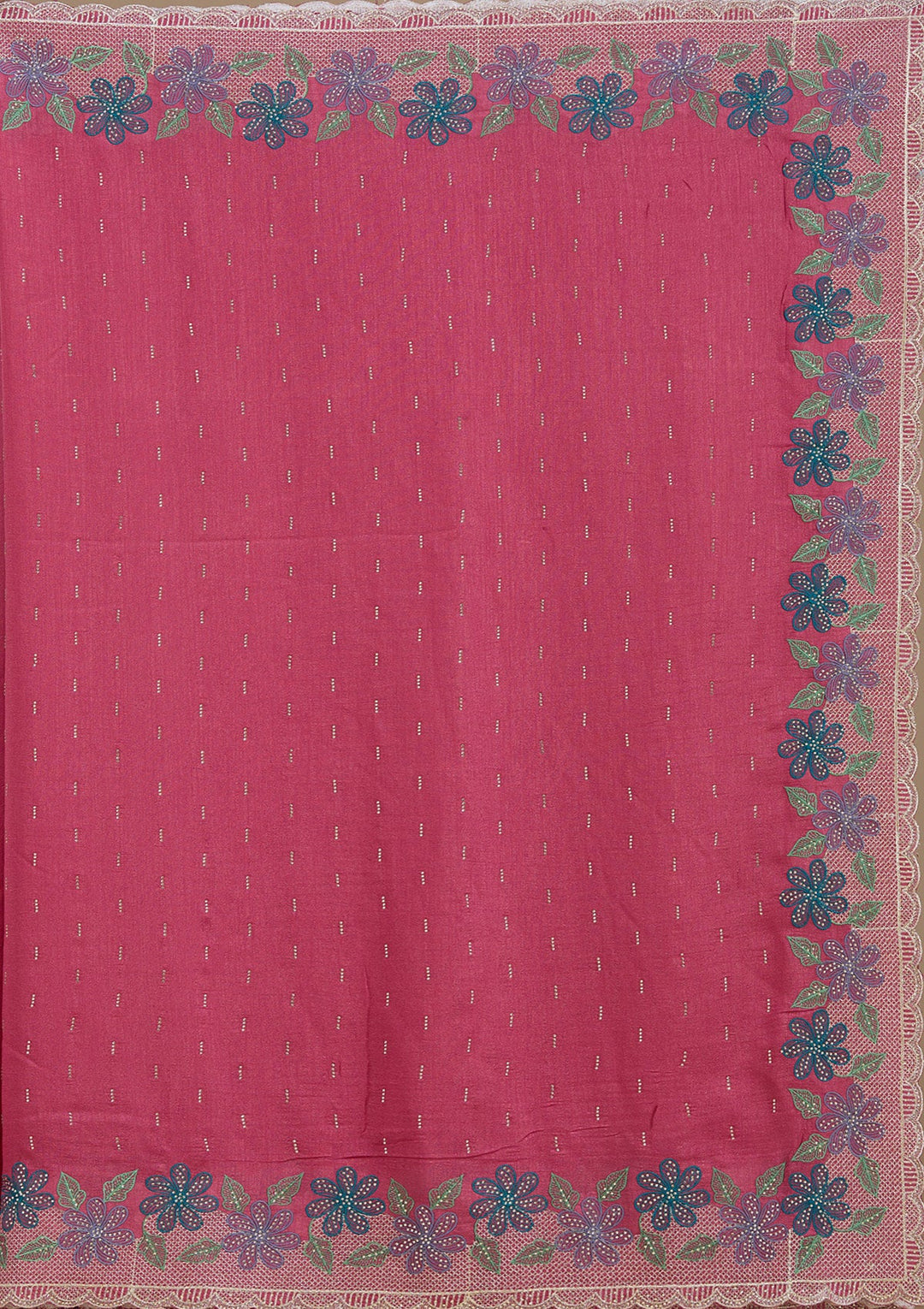 Onion Pink Threadwork Soft Raw Silk Saree_koskii