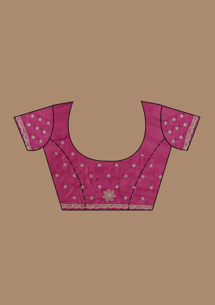 Onion Pink Threadwork Soft Raw Silk Saree_koskii