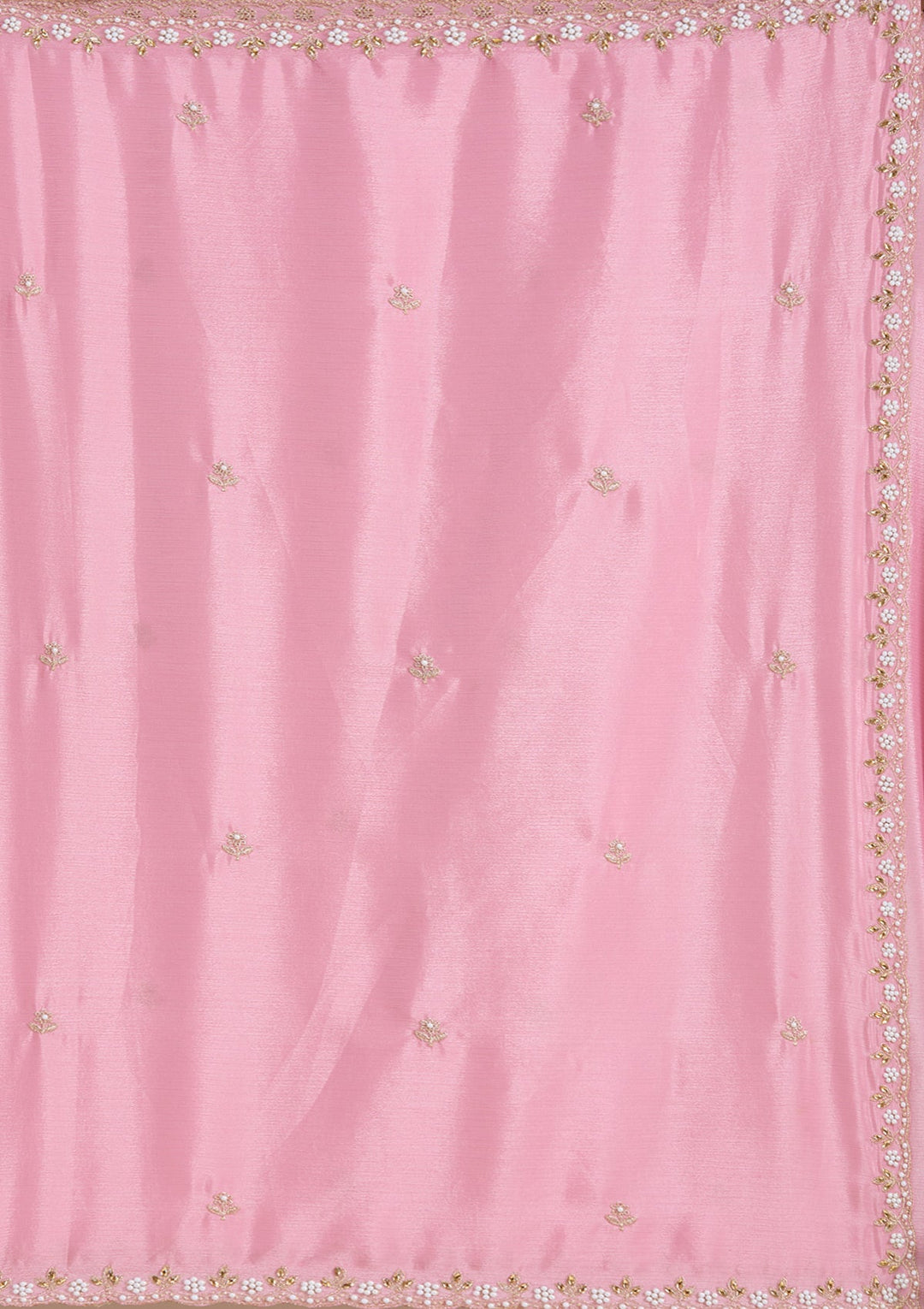 Onion Pink Zariwork (Gold) Chinon Saree_koskii