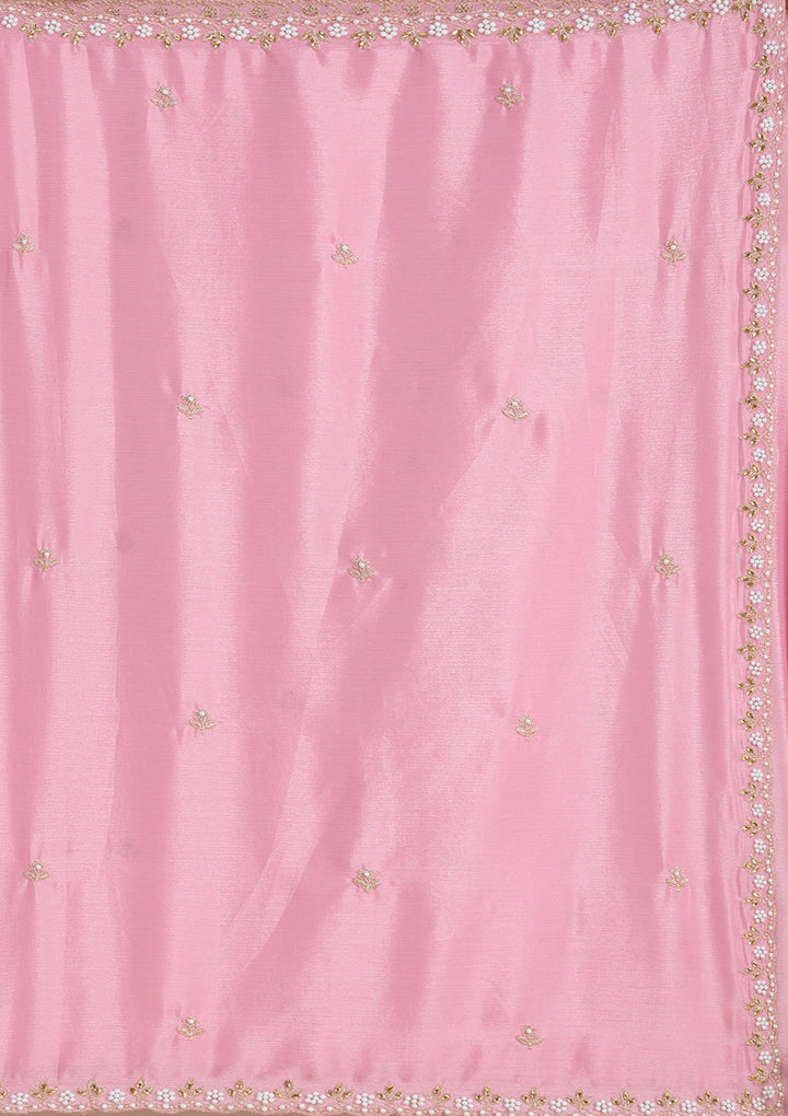 Onion Pink Zariwork (Gold) Chinon Saree_koskii