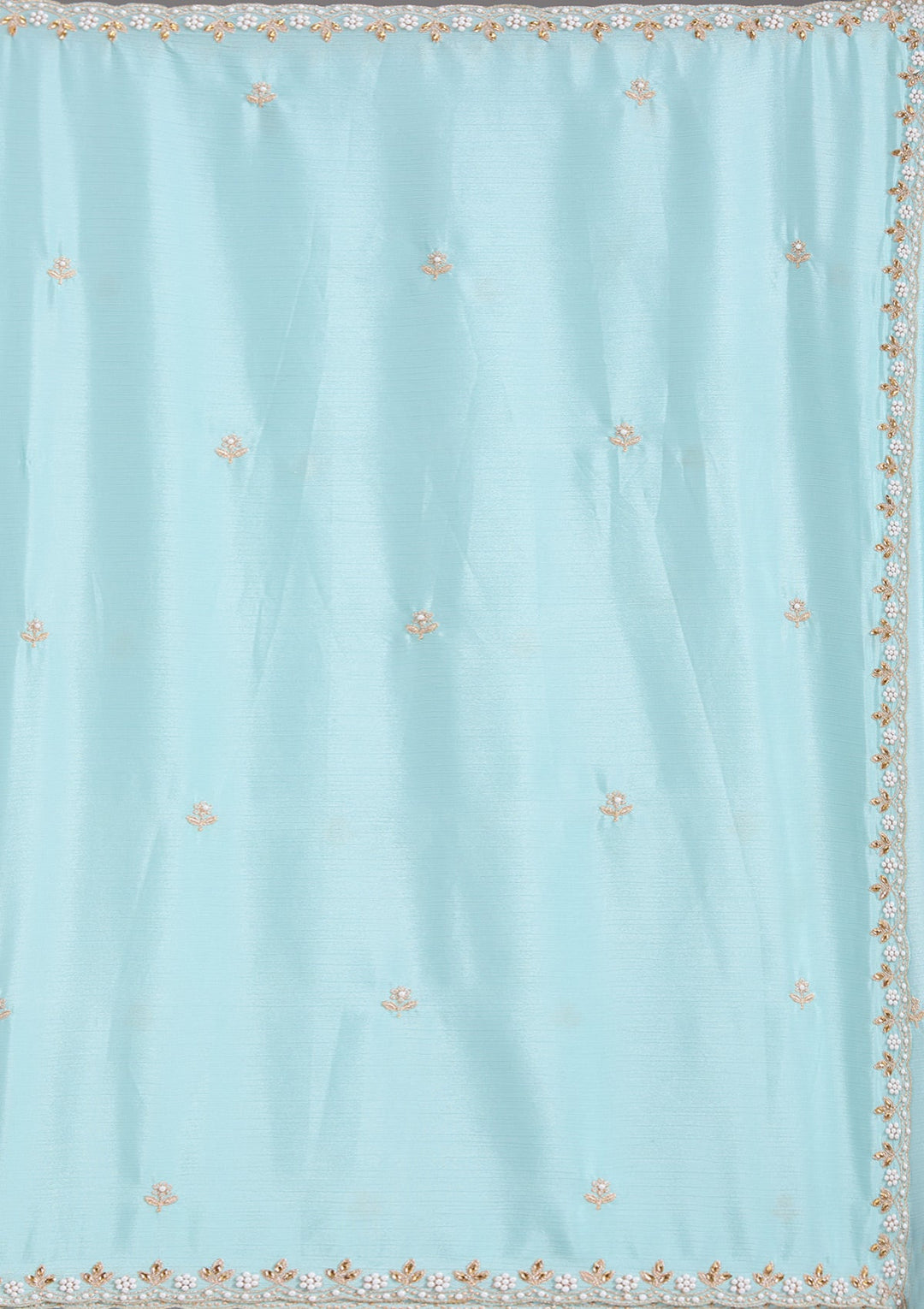 Sky Blue Zariwork (Gold) Chinon Saree_koskii