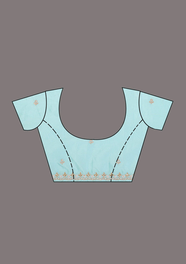 Sky Blue Zariwork (Gold) Chinon Saree_koskii