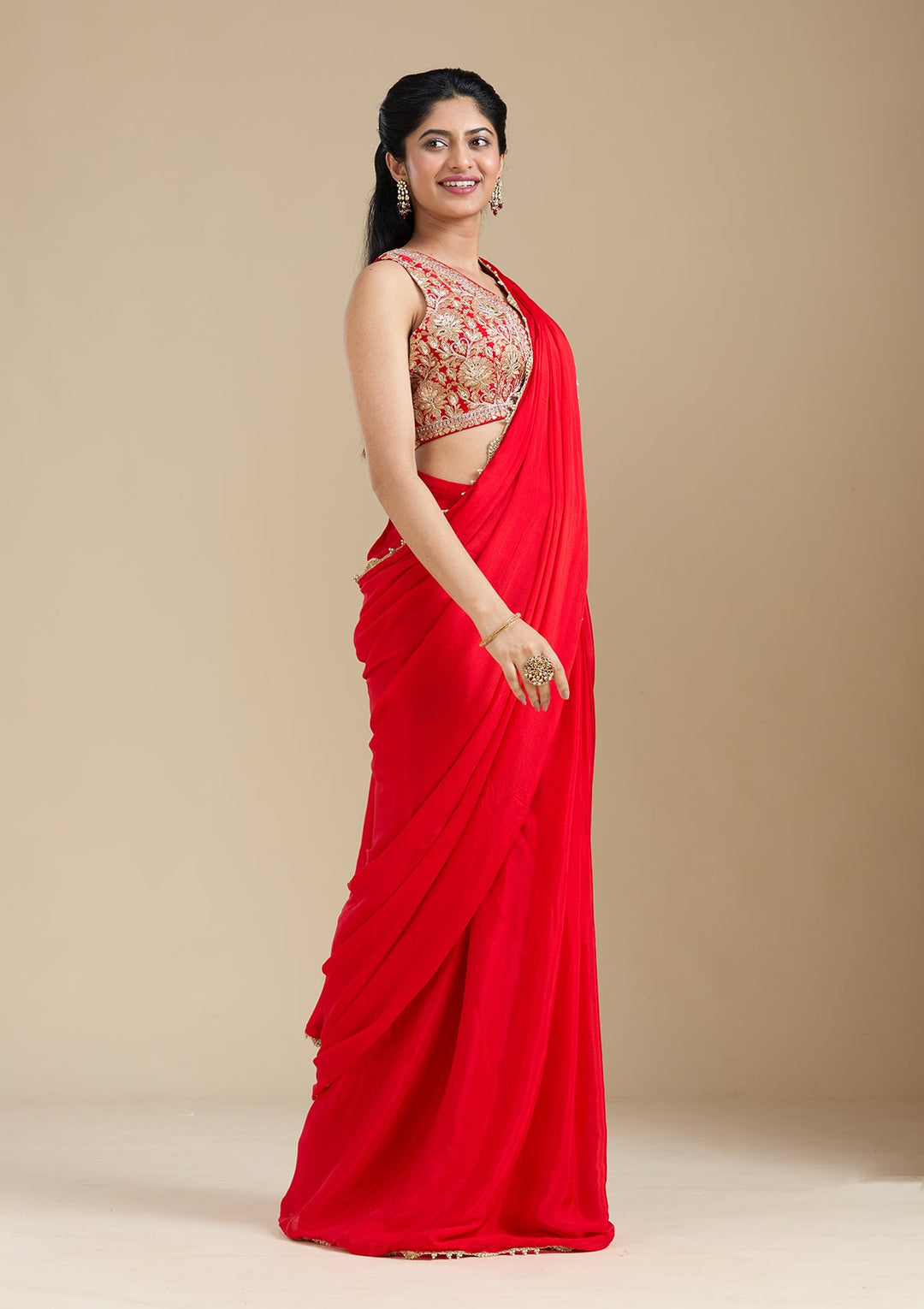 Red Cutdana Satin Saree-koskii