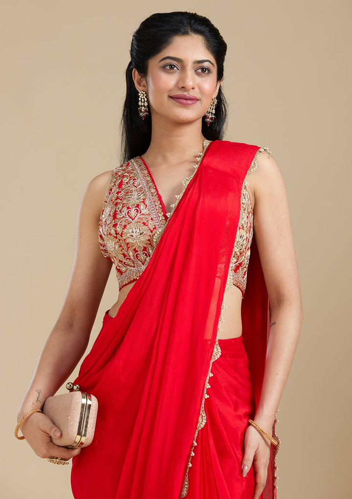 Red Cutdana Satin Saree-koskii